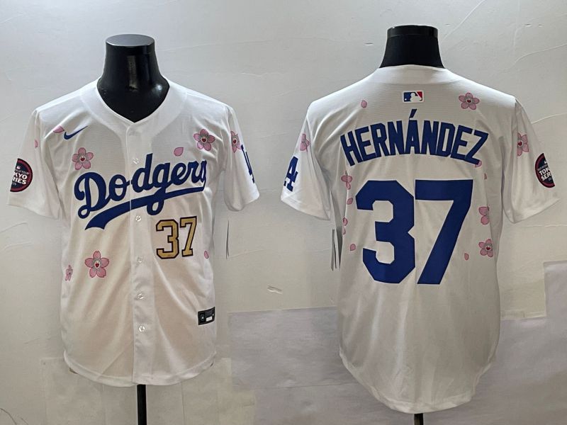 Men Los Angeles Dodgers #37 Hernandez White Sakura Edition 2025 Nike MLB Jersey style 3->los angeles dodgers->MLB Jersey